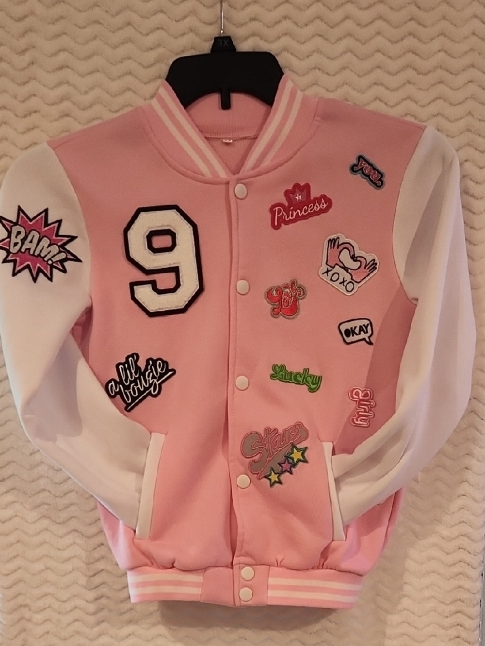 Girls' Pink Patchwork Varsity One-Piece Jacket - Brand: